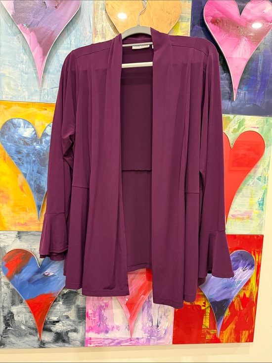 Susan Graver Jackets & Blazers - Susan Graver Rich Plum Open Front Cardigan With Bell Sleeves